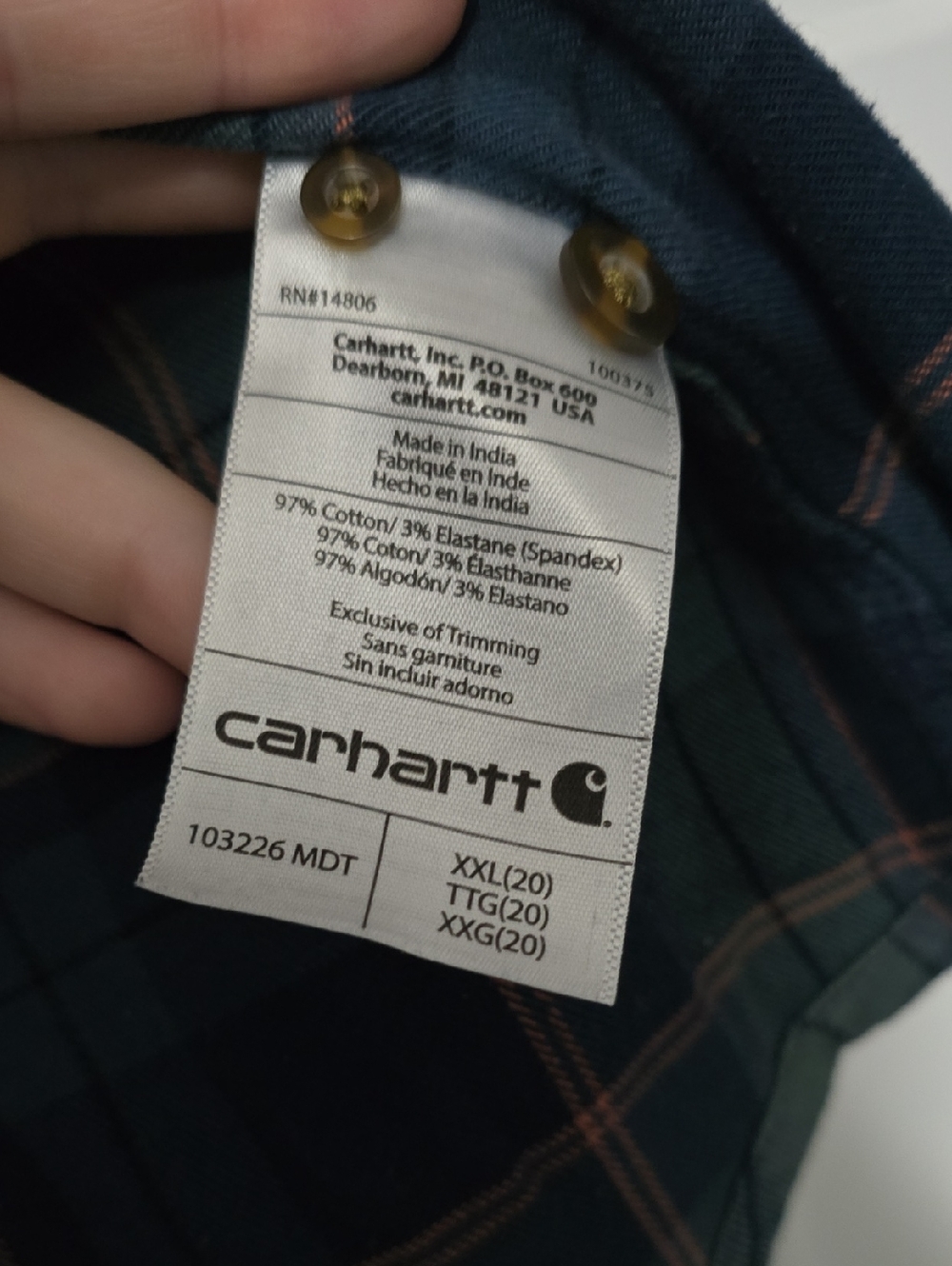 Carhartt Womens Navy/Green/Orange Plaid Flannel Shirt - Picture 6 of 7